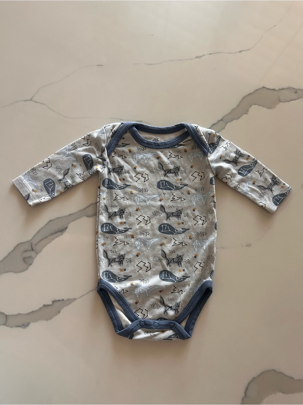 Baby Long-Sleeve Animal Print One-Piece Bamboo Bodysuit - Blue